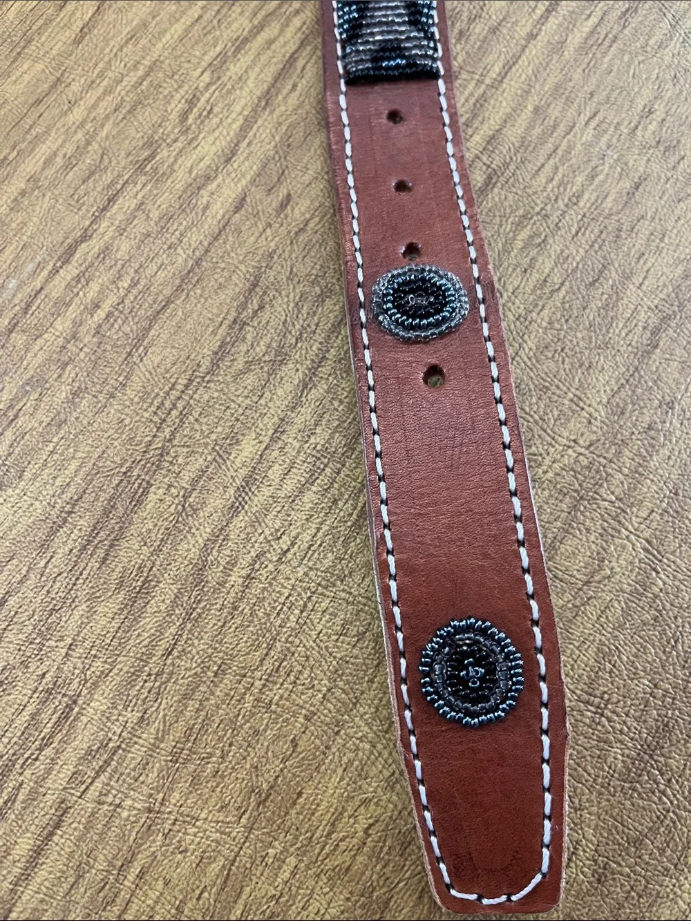 Artisan Crafted Brown Leather Belt with Stunning Solid Beaded Design